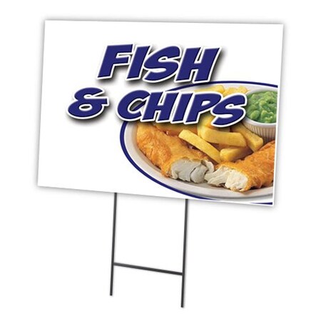 Signmission Fish & Chips Yard Sign & Stake outdoor plastic coroplast window, C-1216-DS-Fish & Chips C-1216-DS-Fish & Chips
